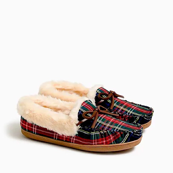 J. Crew Tartan Plaid Shearling Slippers Womens 8